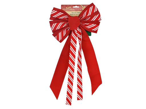 [XM25545] 19IN X 9-5/8IN 7-LOOP VELVET 2-LAYER CANDY CANE BOW. T.O.C.