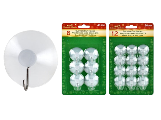 [XM27641] XMAS SUCTION HOOKS. 2 ASST. 6PK-40MM/ 12PK-30MM. B/C