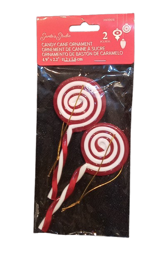 [XM39618] 2PK 4.9IN X 2.2IN XMAS CANDY CANE ORNAMENT
