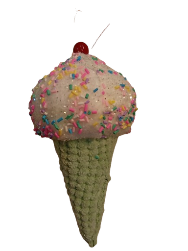 [XM40581] 7.1IN X 3.5IN XMAS CANDY SHOP ORNAMENT - 3D WAFFLE CONE ICE CREAM