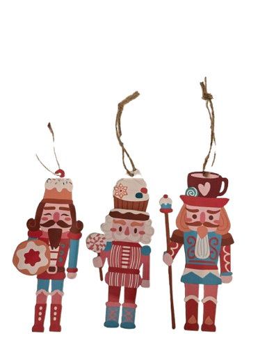 [XM40669] 5.9IN X 2.6IN XMAS CANDY SHOP DIE-CUT NUTCRACKER METAL PLAQUE W/JUTE HANGER.