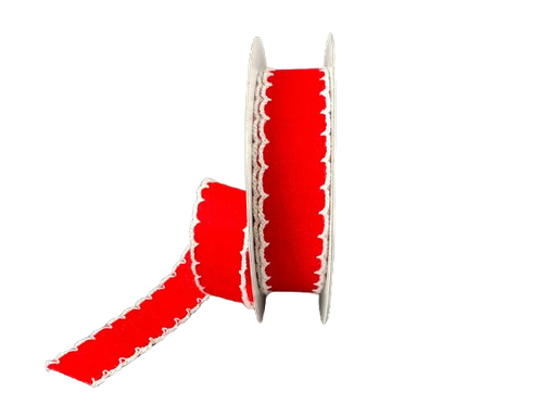 [73573-05-12] RED  FELT/WHT SCALLOP EDGE UNWIRED 7/8´´X10Y 