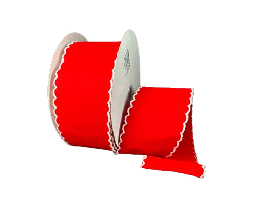 [73573-40-12] RED  FELT/WHT SCALLOP EDGE UNWIRED 2.5´´X10Y  