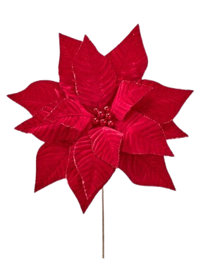 [MTX77927] 24"VELVET POINSETTIA STEM RED 20"D