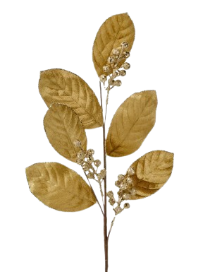 [MTX77935] 27"VELVET SEQUIN MAGNOLIA LEAF W/BERRY SPRAY LATTE
