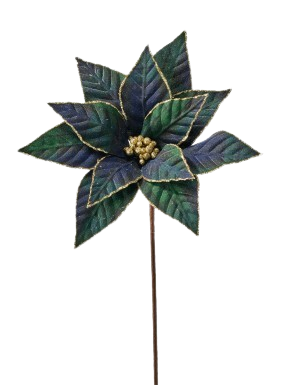 [MTX78005GRBL] 21"GENTLEMENS PLAID POINSETTIA STEM GREEN BLUE