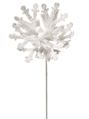 [MTX78108] 24"GLITTER SNOWFLAKE POINSETTIA STEM WHT
