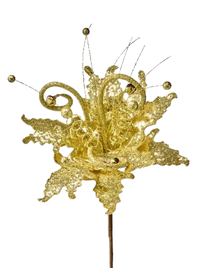 [MTX78128] 26"FANTASY GLITTER POINSETTIA STEM GOLD