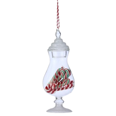 [MTX78518] 6"GLS CANDY JAR W/CCANES ORNAMENT RDWH