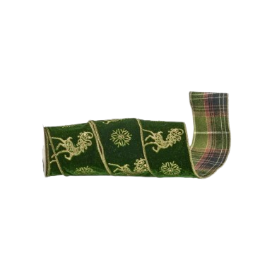 [MTX79034HTGG] 4"X5Y EMB VELVET DEER/PLAID RIBBON HTGG