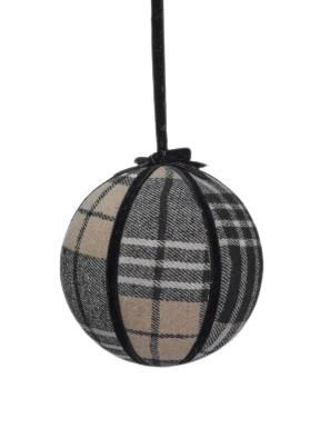 [MTX79045BLCK] 6"PLAID VELVET BALL ORNAMENT BLCK