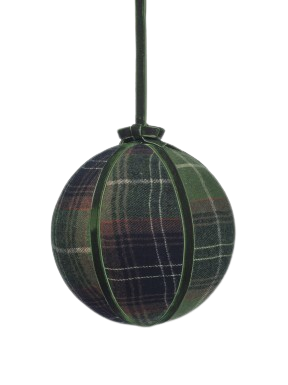 [MTX79045GREEN] 6"PLAID VELVET BALL ORNAMENT GRN