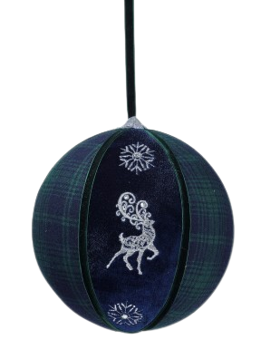 [MTX79046MIDB] 8"PLAID DEER VELVET BALL ORNAMENT MIDB