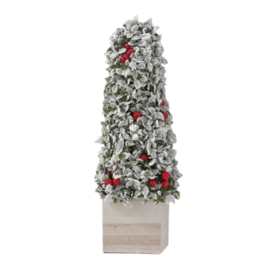 [MTX79399] 24"SNOWY BOXWOOD TREE W/BERRY IN WOOD CRATE RDWH