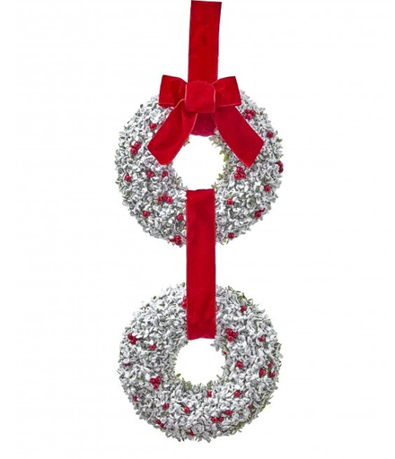 [MTX79405] 28"DOUBLE SNOWY BOXWOOD W/BERRY WREATHS RDWH