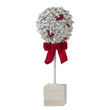 [MTX79406] 18"SNOWY BOXWOOD W/BERRY TOPIARY IN CRATE RDWH