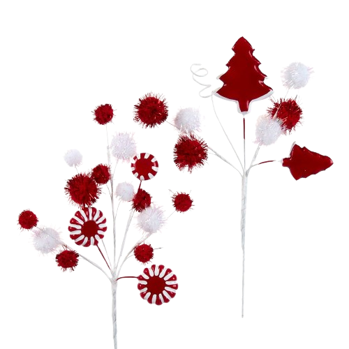 [K1542] RED AND WHITE CANDY POM POM PICK / INDIVIDUAL