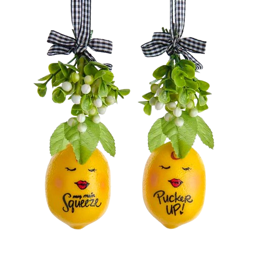 [D3950] PLASTIC LEMON W/MISTLETOE ORNAMENT