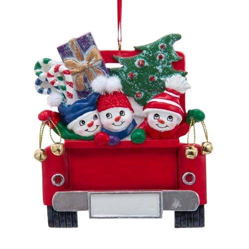 [A1997] SNOWMAN FAMILY OF 3 ON TRUCK ORNAMENT FOR PERN