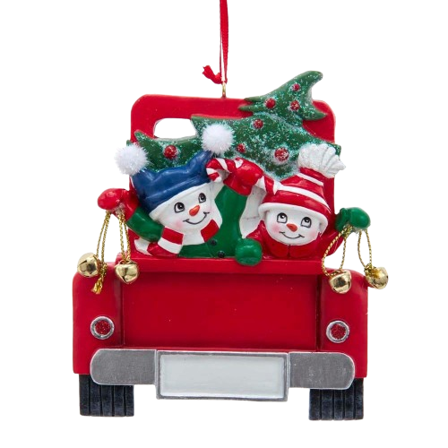 [A1996] SNOWMAN FAMILY OF 2 ON TRUCK ORNAMENT FOR PERN