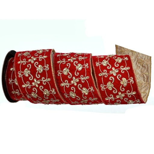 [MTX74600] 4"X5Y JEWEL FLUERET VELVET RIBBON