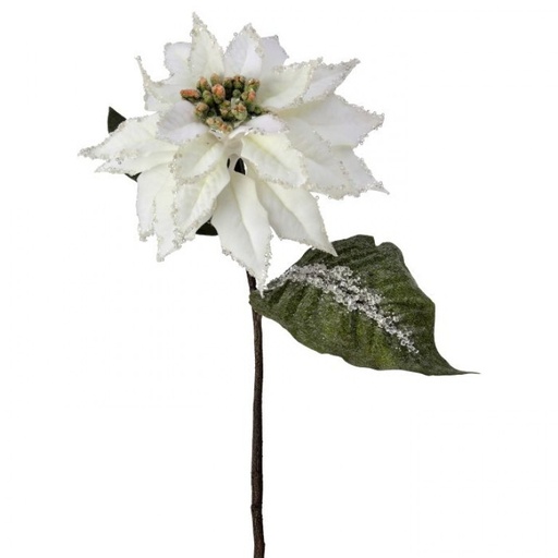 [MTX74542WHT] 28" VELVET ICED GLITTER POINSETTIA STEM - WHT