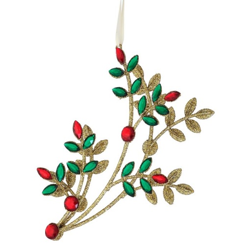 [MTX74399RDGG] 8.5" GLTR WIRE JEWEL FLOWER BRANCH ORNAMENT - RDGG
