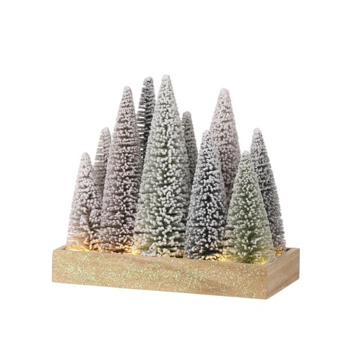[MTX74364] 10"LED/BTY/TMR SNOWY PVC TREE GROVE/CRATE