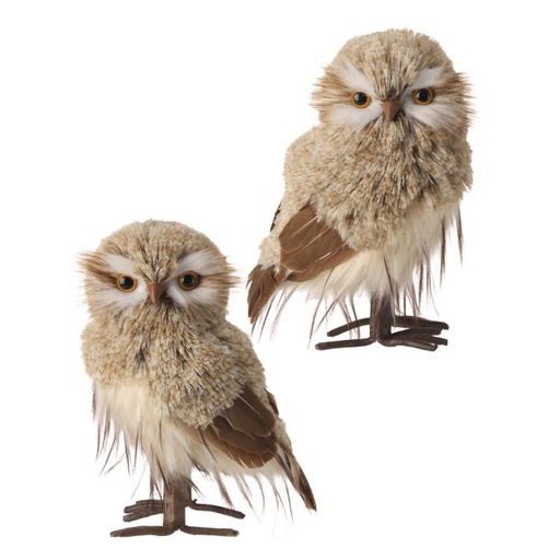 [MTX74123] 9"  WINTER CHALET FEATHER OWL INDIVIDUAL