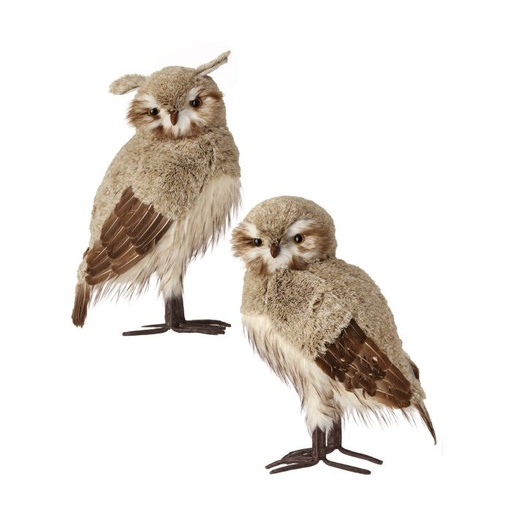 [MTX74121] 21.5" WINTER CHALET FEATHER OWL INDIVIDUAL