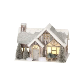 [MTX73900] 11" LED/BTY/TMR CARDBOARD LOG CABIN