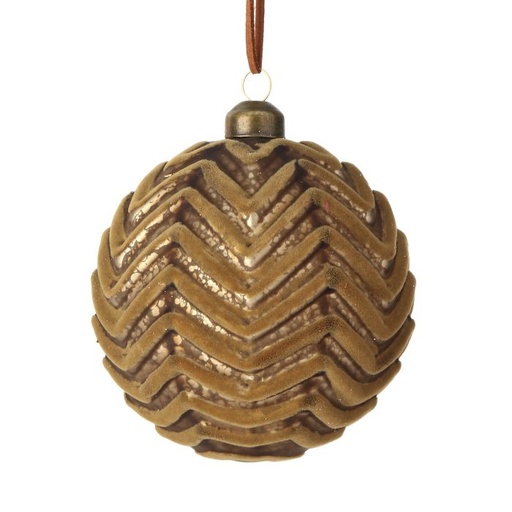 [MTX73653TAUP] 4" GLASS VELVET CHEVRON BALL ORNAMENT -TAUP