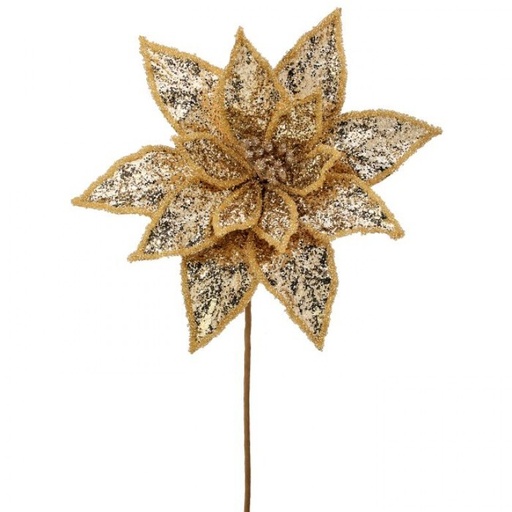 [MTX73478CHAM] 24" METALLIC GLITTER POINSETTIA STEM - CHAMPAGNE