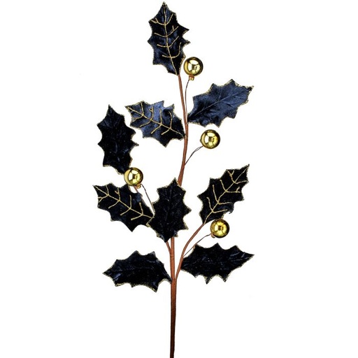 [MTX73407] 27" VELVET HOLLY LEAF SPRAY W/BALL MIDB