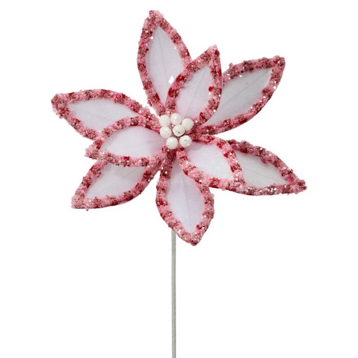 [MTX73365WHPK] 22" CANDY W/SNOWGLITTER POINSETTIA STEM - WHPK