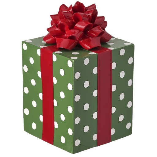 [MTX71076] 14" RESIN GIFT PACKAGE W/BOW RGAS / VERDE CON PUNTOS BLANCOS