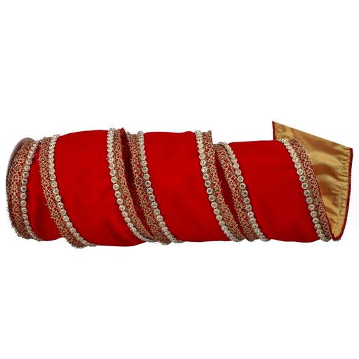 [MTX72755RED] 4"X5Y DIAMOND EDGE W/TRIM VELVET RIBBON - RED