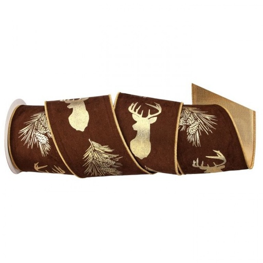 [MTX72716] 4"X5Y FAUX SUEDE DEER/CONE RIBBON - CHOCOLATE