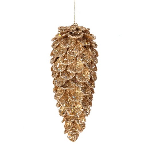 [MTX72642GOLD] 11.5" ICED PTL W/GLTR/JEWEL PINECONE ORNAMENT - GOLD