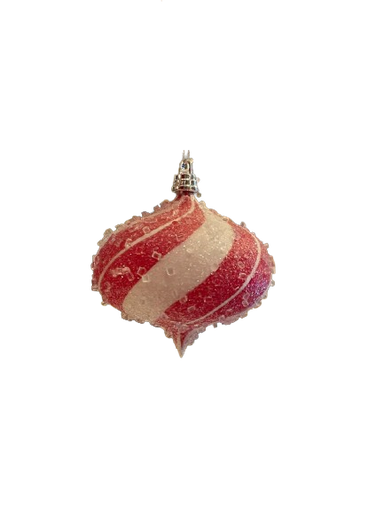 [MTX71769RDWH] 100MM VP SUGAR PEPPERMINT ONION ORNAMENT INDIVIDUAL - RDWH
