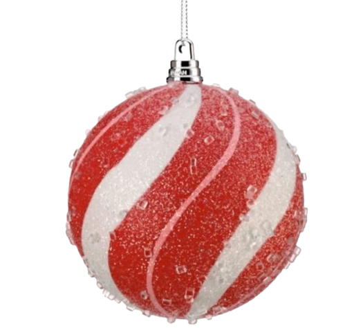 [‎MTX71768-RDWH] 100MM VP SUGAR PEPPERMINT BALL ORNAMENT / INDIVIDUAL 