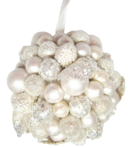 [MTX71656] 4" MICRO BEADED W/PEARL BALL ORNAMENT