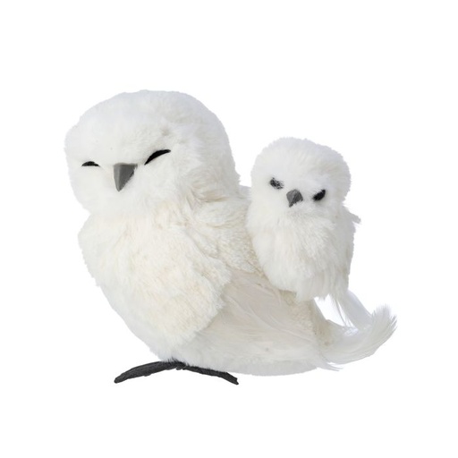 [MTX71252] 6.5" FEATHER WINTER OWL W/BABY