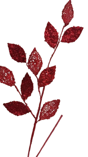 [MTX70514RED] 30" GLITTER W/SEQUIN LEAF SPRAY - RED