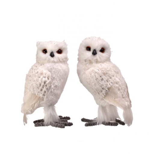 [MTX70313] 8" FAUX FUR FEATHER SNOW OWL 2AS