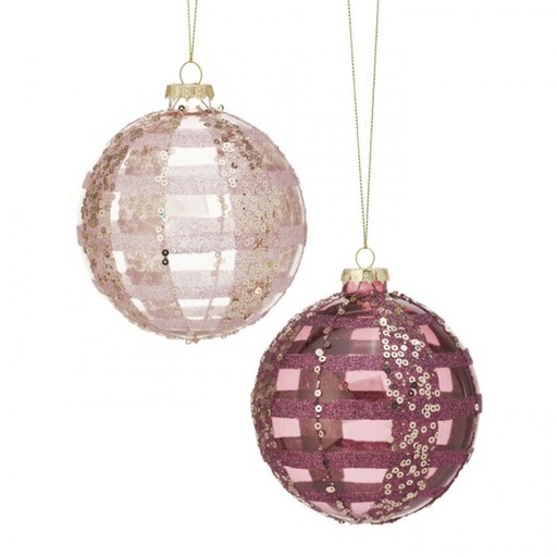 [MTX70222] 4"GLS CLEAR STRIPE/JEWEL BALL ORN INDIVIDUAL