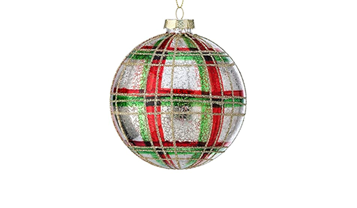 [MTX69357] 4"MERC GLASS PLAID BALL ORNAMENT