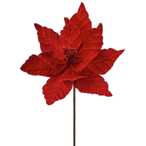 [MTX68935] 24"VELVET GLIT CENTER POINSETTIA STEM - RED