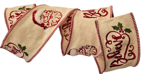[MTX68087] 4" X 5Y EMBROID SANTA FACE/BELIEVE RIBBON