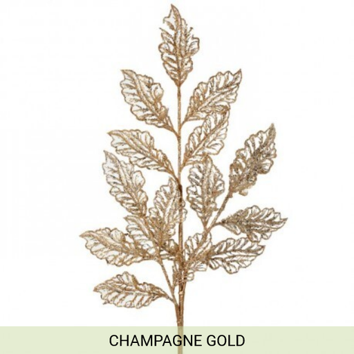 [MTX67093CHAG] 28.5" GLITTERED LACE LEAF SPRAY - CHAG